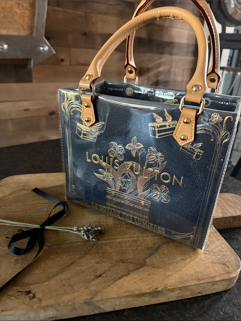 Louis Vuitton “upcycled” Navy Christmas shopping bag.